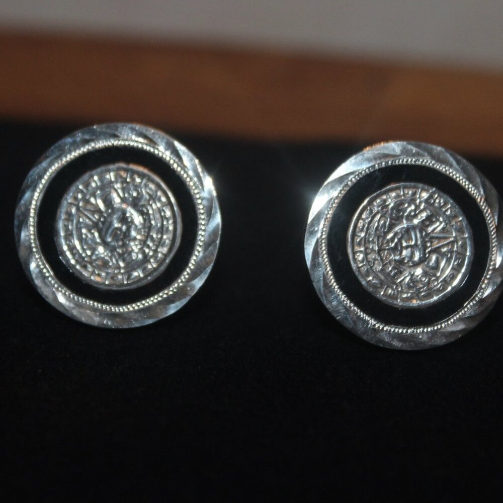 Vintage Mexico Sterling 925 Alpaca Aztec Calendar Design Cuff links Cufflinks